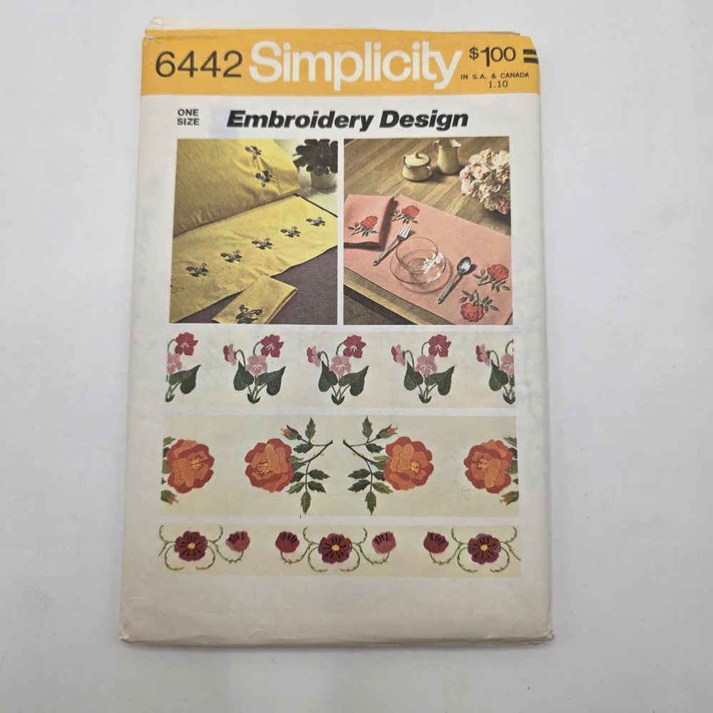Simplicity 6442 Embroidery Transfer Floral Border Violets Roses 1974 Vintage DIY